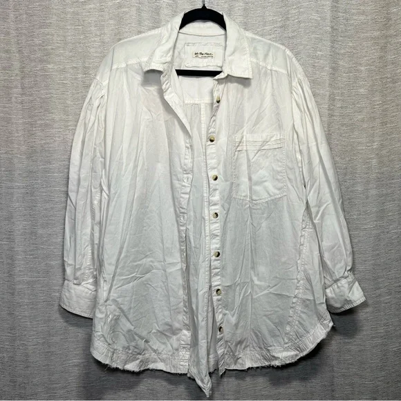 We The Free Crisp White Collared Button Down Shirt Size Large - Picture 1 of 16